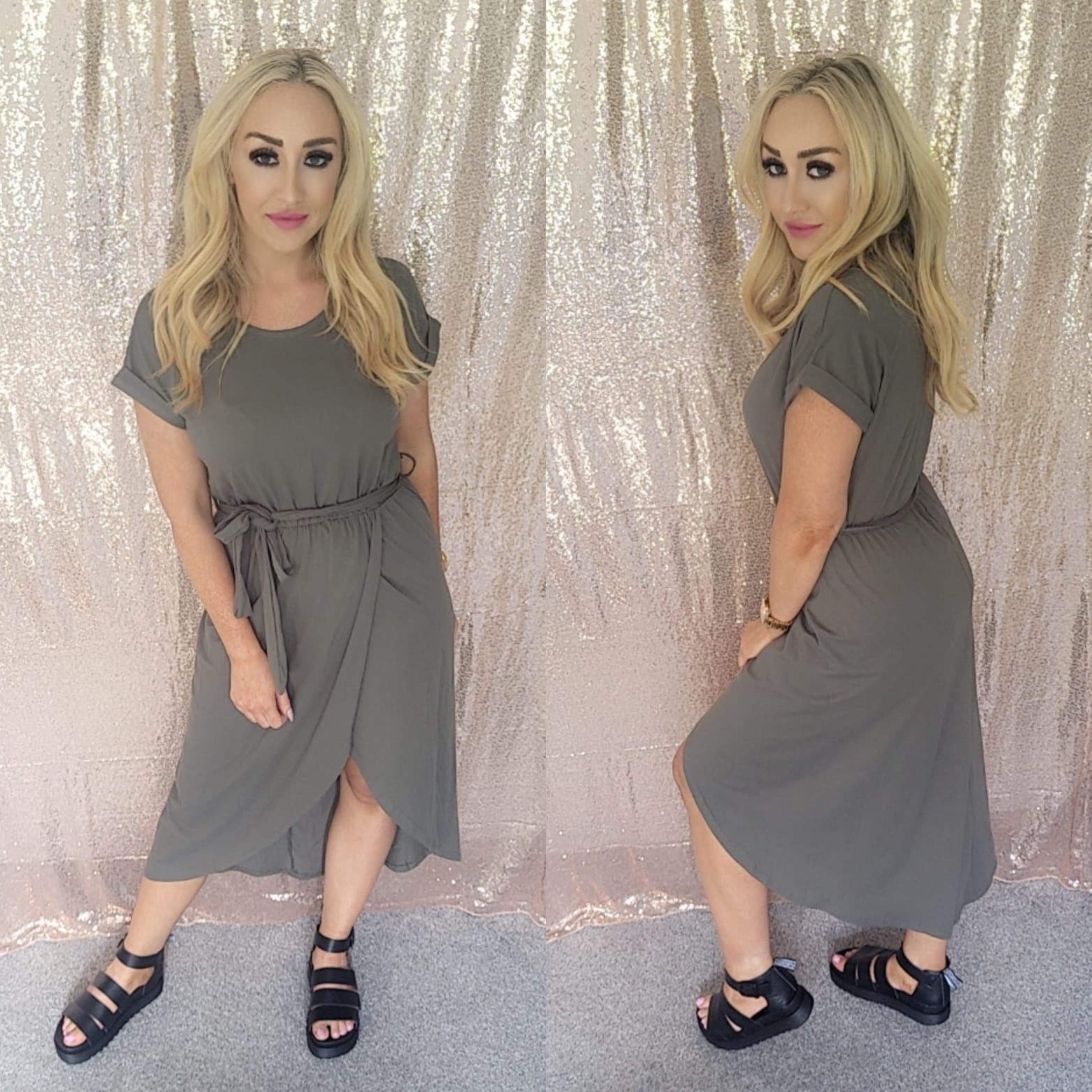 Black dress with grey heels best sale